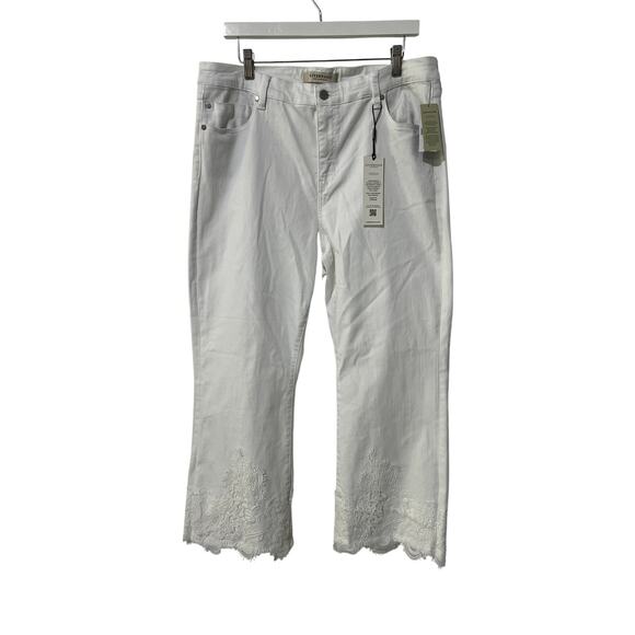 LIVERPOOL WOMENS 16 HANNAH CROP FLARE LACE HEM STRETCH DENIM JEAN WHITE NEW - Picture 1 of 11
